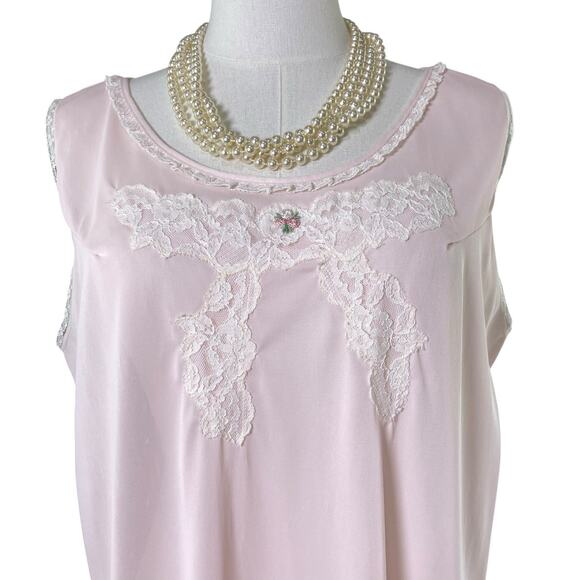 Vintage 60s Pastel Pink Nylon Lace Appliqué Chemise Nightgown Women's Size M/L - Picture 3 of 12